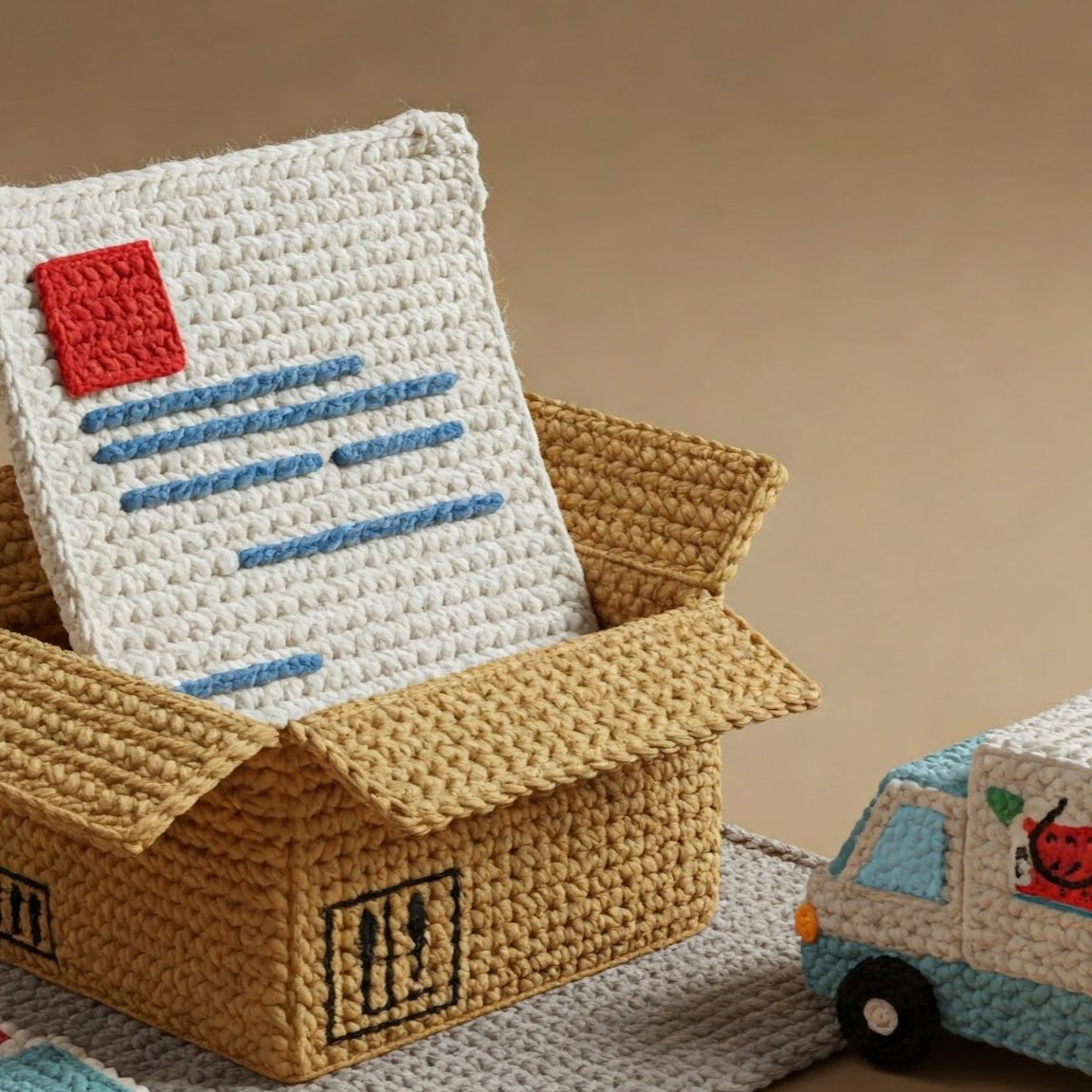 Documents in a box ready to be sent out for delivery